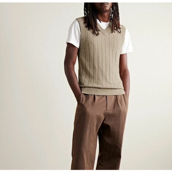 CLUB MONACO Ribbed Cotton Nylon Blend Boucle Sweater Vest Taupe Sz M $120 {LL2} - Picture 1 of 7